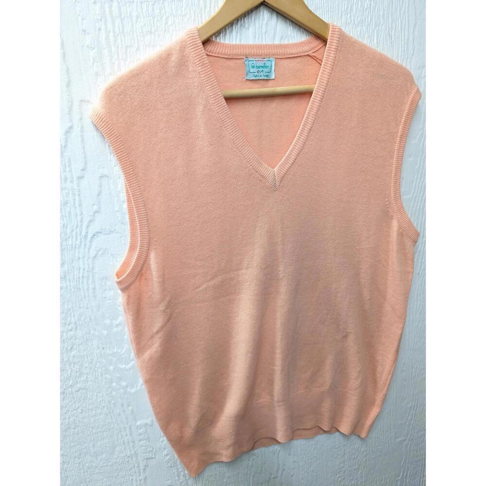 Vtg United Colors Of Benetton Orange Sherbet Wool Knit Sweater Vest Italy M/L - Picture 2 of 5